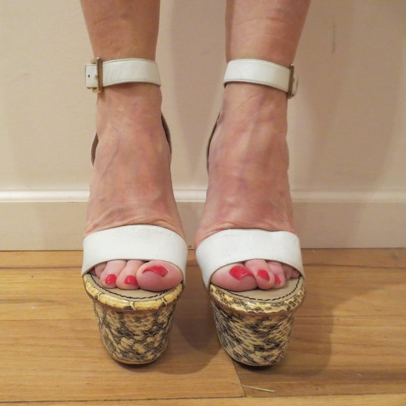 MALENE BIRGER Portugal, White Strap Snakeskin Platform Heels - Picture 4 of 10